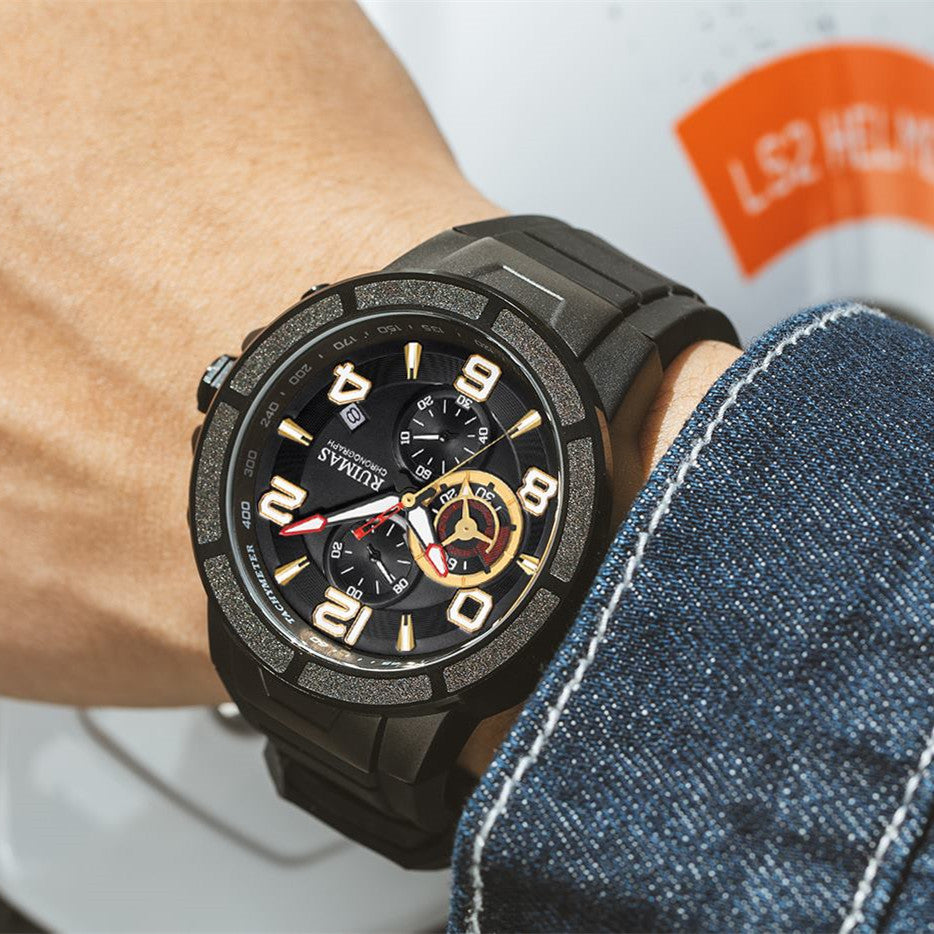 RUIMAS Chronograph Top Brand Luxury Quartz Watches for Men Waterproof Silicone Sports Clock Wristwatch Calendar Montre Homme 587