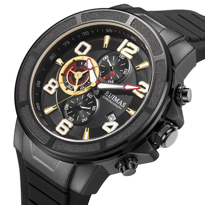 RUIMAS Chronograph Top Brand Luxury Quartz Watches for Men Waterproof Silicone Sports Clock Wristwatch Calendar Montre Homme 587