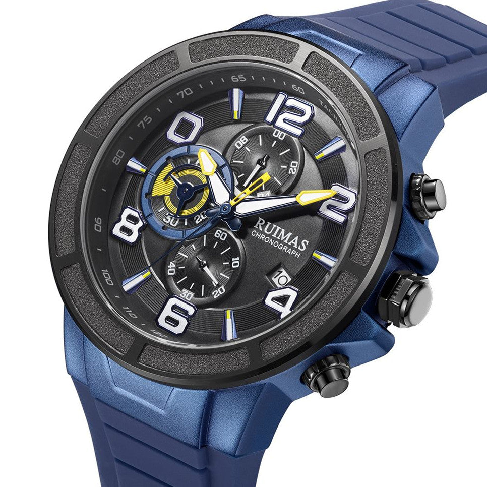 RUIMAS Chronograph Top Brand Luxury Quartz Watches for Men Waterproof Silicone Sports Clock Wristwatch Calendar Montre Homme 587