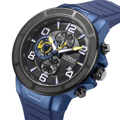 RUIMAS Chronograph Top Brand Luxury Quartz Watches for Men Waterproof Silicone Sports Clock Wristwatch Calendar Montre Homme 587