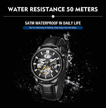 RUIMAS Men Mechanical Wristwatch Fashion Casual Leather Band Watch Luxury Sport Wrist Watch Chronograph Luminous Man Clock 6770