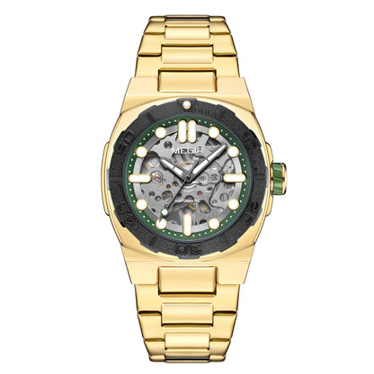 MEGIR Skeleton Dial Mechanical Watches for Men Luxury Business Wristwatch Stainless Steel Waterproof Automatic Watch Clock 8606
