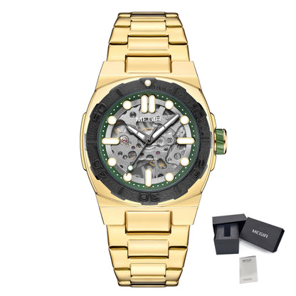 MEGIR Skeleton Dial Mechanical Watches for Men Luxury Business Wristwatch Stainless Steel Waterproof Automatic Watch Clock 8606