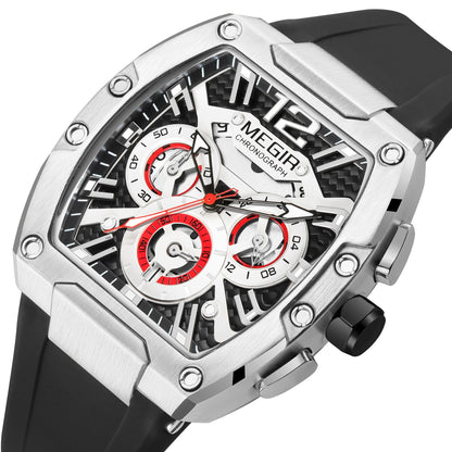 MEGIR Chronograph Luxury Sport Quartz Watch Men Waterproof Luminous Silicone Casual Big Dial Wristwatch Auto Date Reloj Hombre 8112