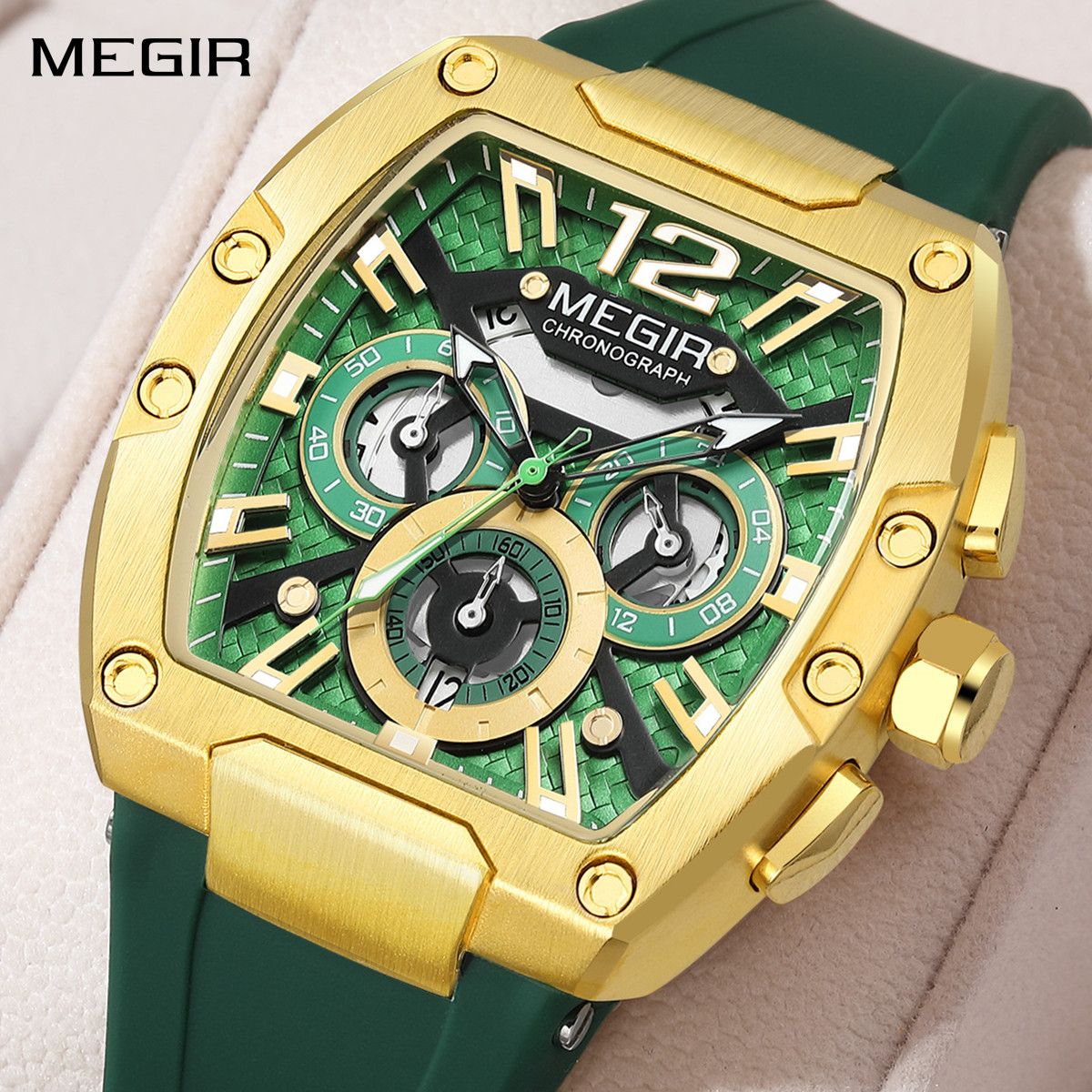 MEGIR Chronograph Luxury Sport Quartz Watch Men Waterproof Luminous Silicone Casual Big Dial Wristwatch Auto Date Reloj Hombre 8112