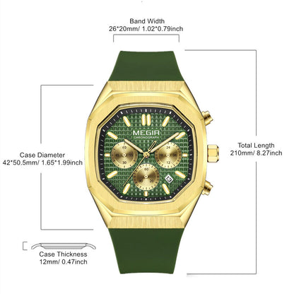 MEGIR Fashion Sport Military Watches for Men Luxury Quartz Wristwatch Silicone Strap Waterproof Date Clock 24-hour Reloj Hombre 2215