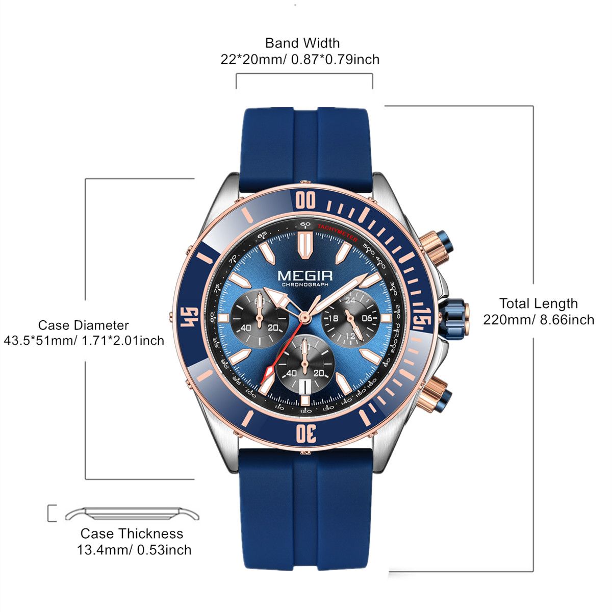 MEGIR Men Watch with Chronograph Fashion Quartz Military Waterproof Calendar Business Casual Wristwatches Clock Montre Homme 2226