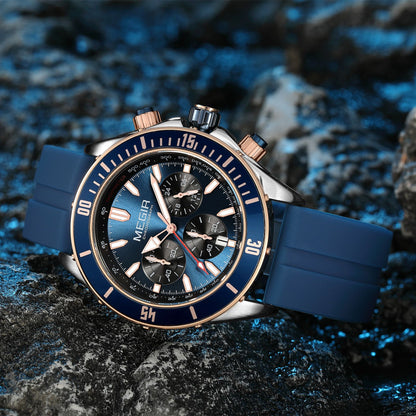MEGIR Men Watch with Chronograph Fashion Quartz Military Waterproof Calendar Business Casual Wristwatches Clock Montre Homme 2226