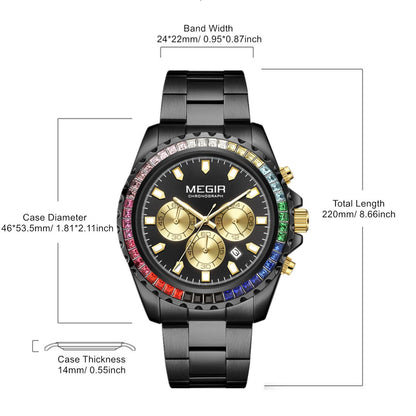 MEGIR Men Watches Luxury Military Quartz Wristwatch Waterproof Stainless Steel Strap Business Watch Chronograph Date Clock Relogio Masculino 2227