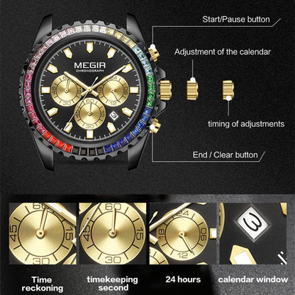MEGIR Men Watches Luxury Military Quartz Wristwatch Waterproof Stainless Steel Strap Business Watch Chronograph Date Clock Relogio Masculino 2227