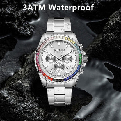 MEGIR Men Watches Luxury Military Quartz Wristwatch Waterproof Stainless Steel Strap Business Watch Chronograph Date Clock Relogio Masculino 2227