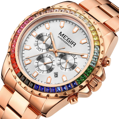 MEGIR Men Watches Luxury Military Quartz Wristwatch Waterproof Stainless Steel Strap Business Watch Chronograph Date Clock Relogio Masculino 2227