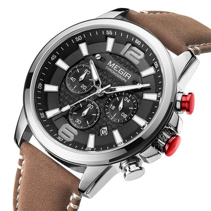 MEGIR Luxury Business Men Watch Fashion Quartz Sport Chronograph Luminous Waterproof Calendar Stainless Steel Male Wristwatch 2156