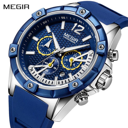 MEGIR Fashion Men Watches Silicone Strap Sport Military Watch Chronograph Waterproof Male Wristwatch Clock Montre Homme 2083