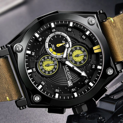MEGIR Luxury Quartz Men Watch Multifunction Leather Strap Sport Chronograph Waterproof Man Wristwatch Clock Montre Homme 2098