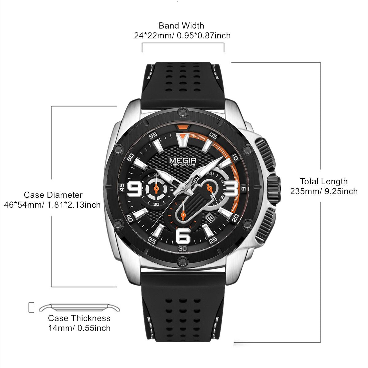 MEGIR Mens Watches Top Brand Luxury Silicone Sports Military Watch Waterproof Quartz Clock Men Chronograph Man Wristwatch 2147