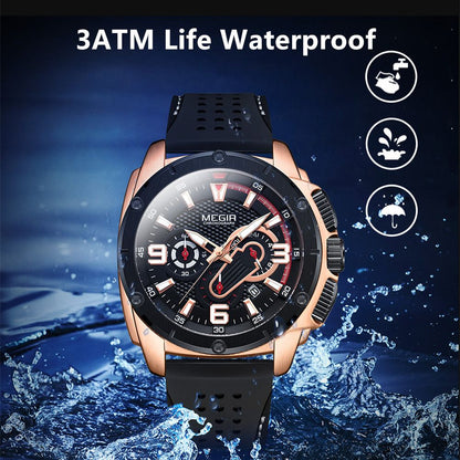 MEGIR Mens Watches Top Brand Luxury Silicone Sports Military Watch Waterproof Quartz Clock Men Chronograph Man Wristwatch 2147