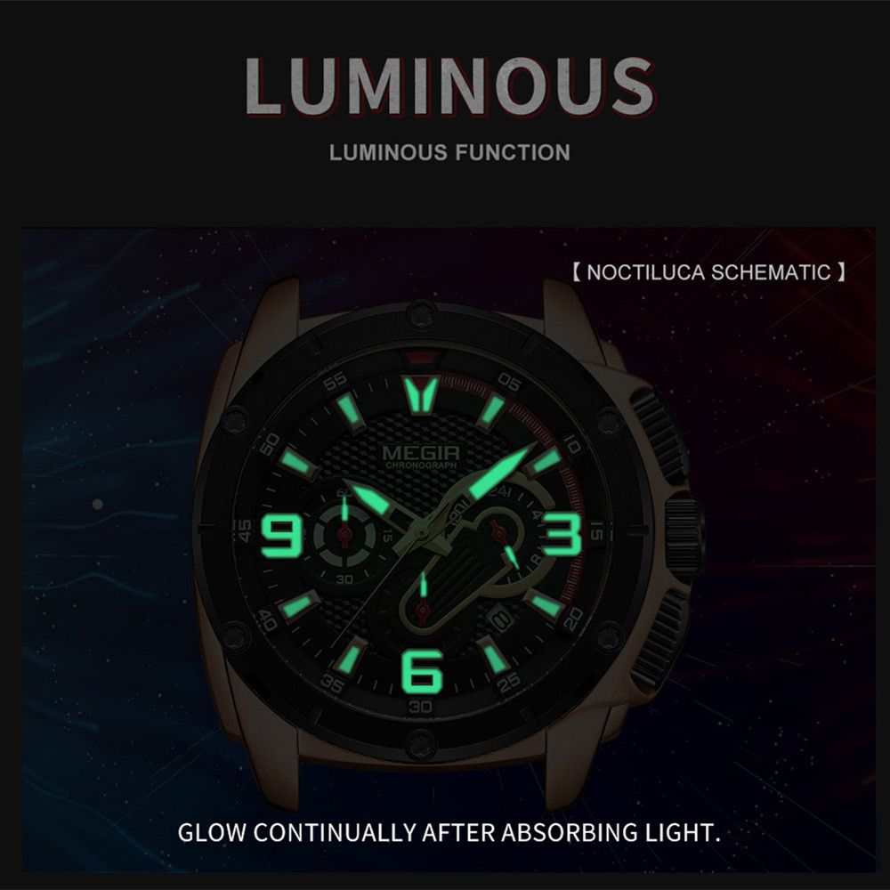 MEGIR Mens Watches Top Brand Luxury Silicone Sports Military Watch Waterproof Quartz Clock Men Chronograph Man Wristwatch 2147